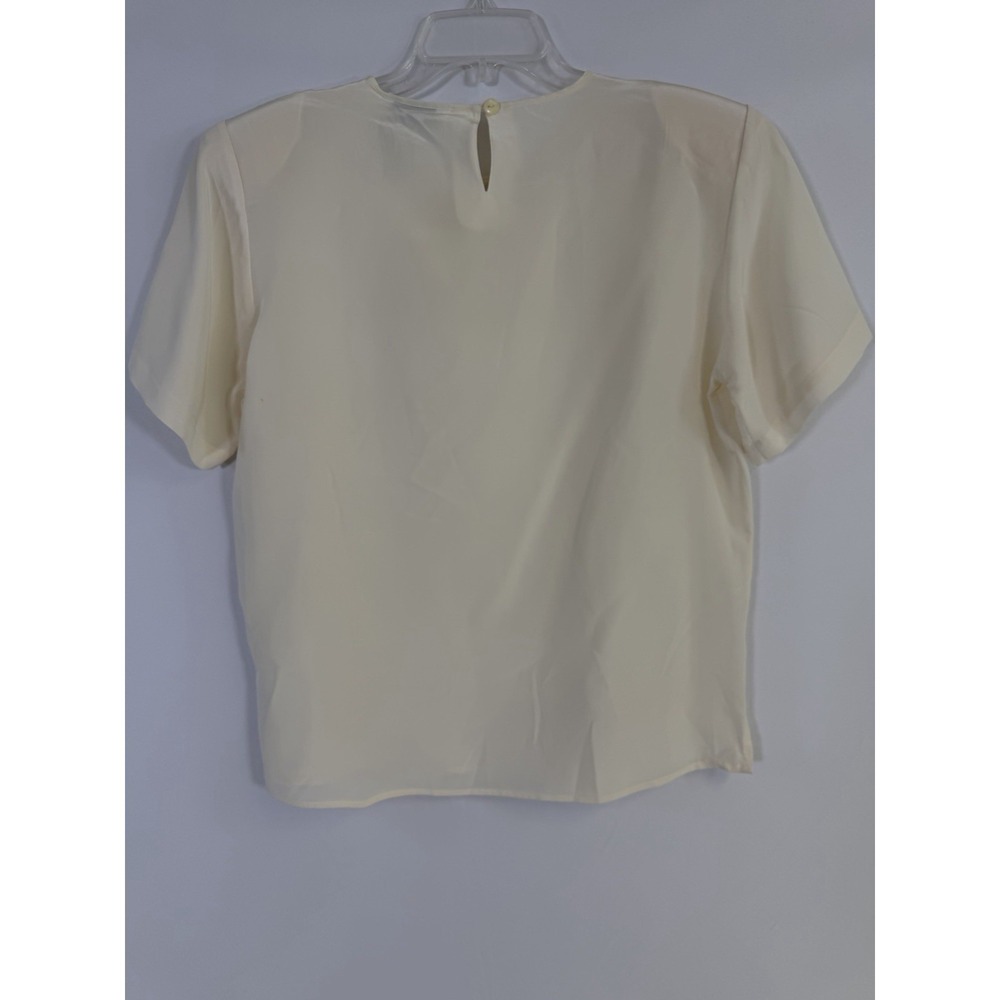 Deadstock Vtg 90s Ivory Silk Top Short Sleeve Blouse L Classic Quiet Luxury NWT - Picture 6 of 11